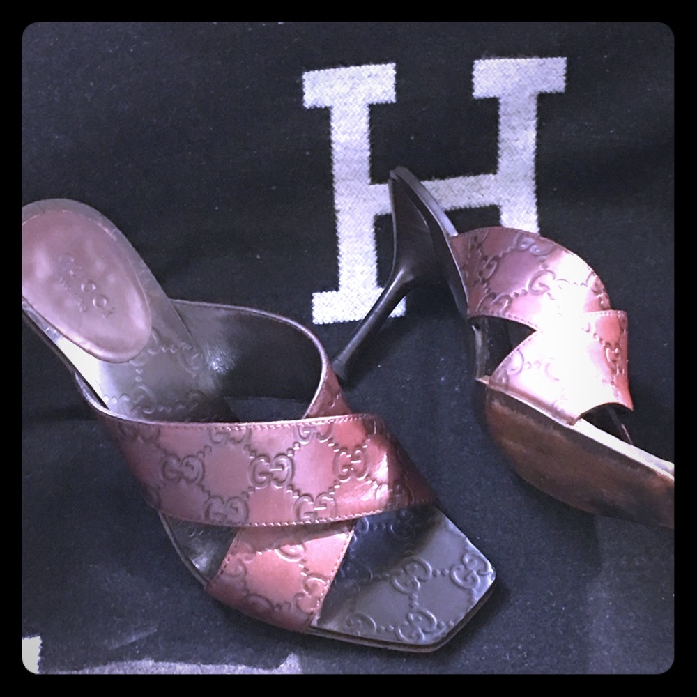 Auth Gucci Guccissima Brown Leather Heels 36.5 C 7